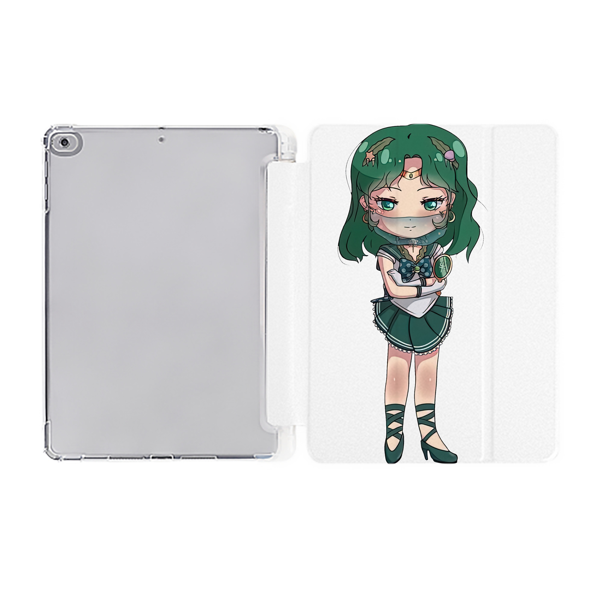 （画像用） 美少女戦士セーラームーン 海王 みちる（かいおう みちる） Sailor Moon Kaiou Michiru IPad ケース ペン収納付き 三つ折りスタンド PUレザー×シリコン 対応機種9.5/10.5/10.9インチ